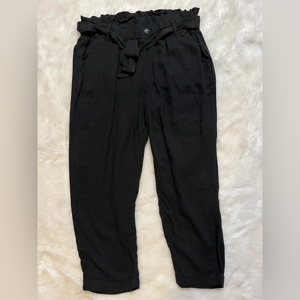 Black flowy pants with ribbon belt